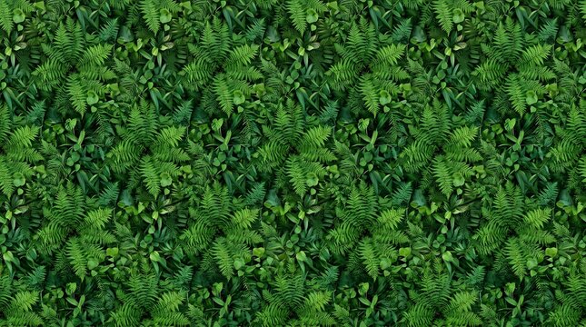 Seamless lush green leaves background pattern.