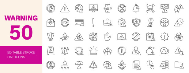 Naklejka na ściany i meble Warning icon set. Editable line icons. Vector illustration.
