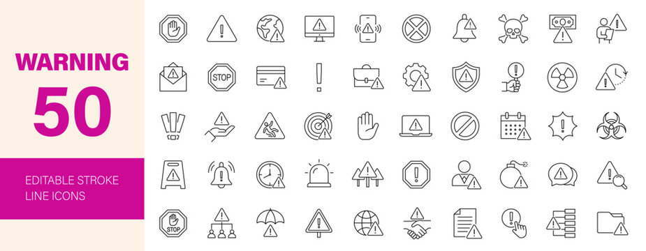 Warning icon set. Editable line icons. Vector illustration.