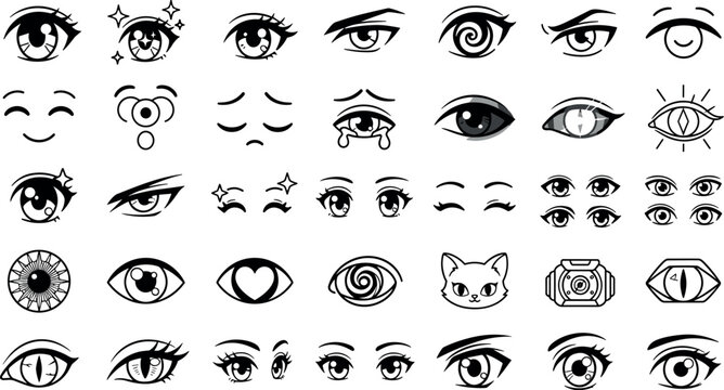 Anime manga eyes expressions cartoon emotions and comic character line icons setAnime manga eyes expressions cartoon emotions and comic character line icons set
