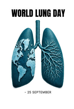 Creative world lung day awareness poster with lungs shaped like a world map illustration