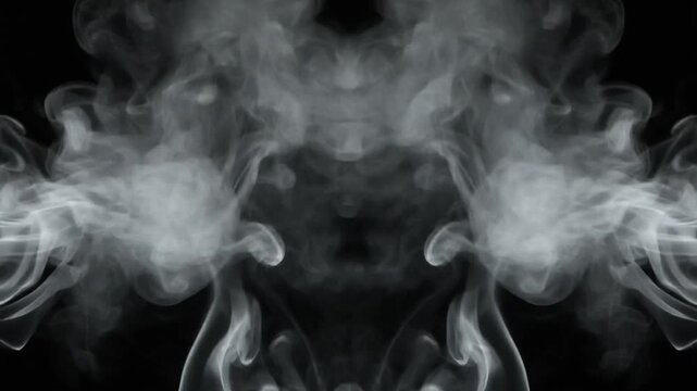 White smoke or vapor plumes rising and swirling symmetrically against a dark background, isolated for overlay effects.