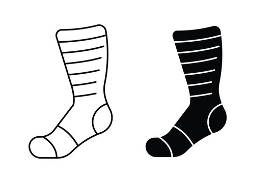 Simple vector icon of striped socks in black and white