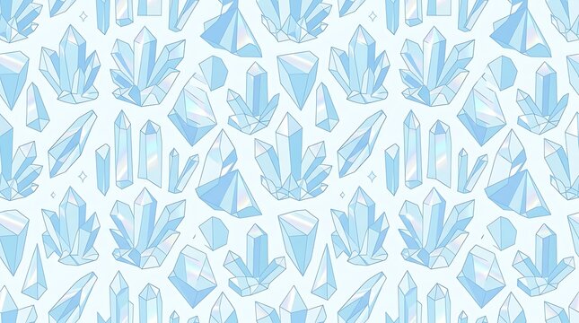Light blue crystal clusters in a seamless repeating pattern