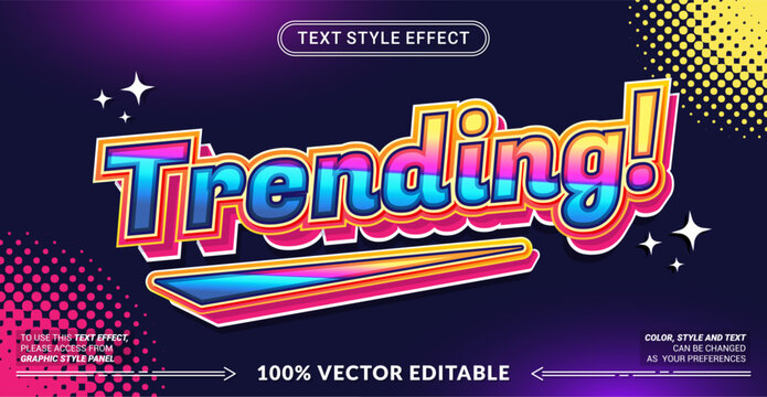 Editable Trending text effect vector with colorful modern typography. Perfect for social media, branding, posters, banners, headlines, and digital content.