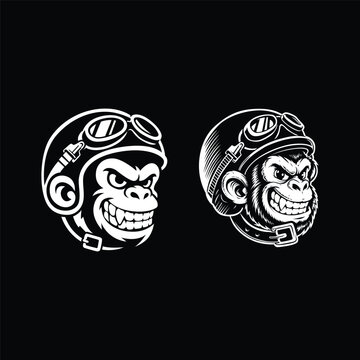  illustration of the monkey head wering a helmet