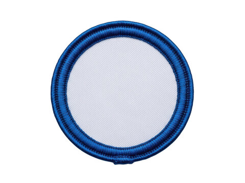 Round blue stitched fabric patch isolated on a white background isolated on transparent background