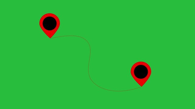 GPS location pointer animated and locator icon. Animated destination, path, and route icon showing map, location pin, and dotted travel line for navigation, journey, and direction. 