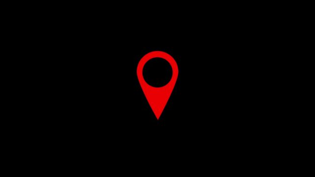 GPS location pointer animated with radio wave, location pointer, pin icon on black background.