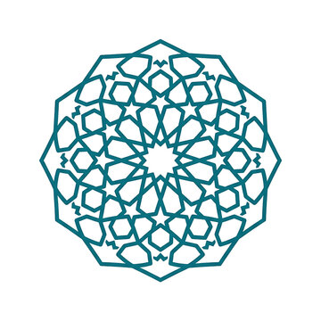 Intricate Islamic Geometric Pattern Teal Arabesque Mandala Ornament Isolated on White Background