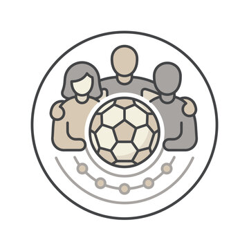 Soccer team community icon with people and football.