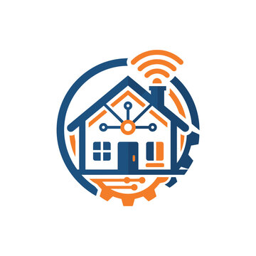Smart home automation logo with Wi-Fi and gears.