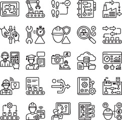 Fototapeta premium Digital Work Instructions Line Icons Set for Manufacturing, Industrial Operations, Workflow and Enterprise Software