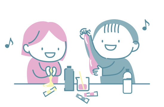 スライム作りを楽しむ男の子と女の子