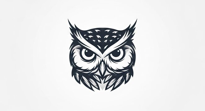 Stylized owl head graphic icon with detailed feather patterns