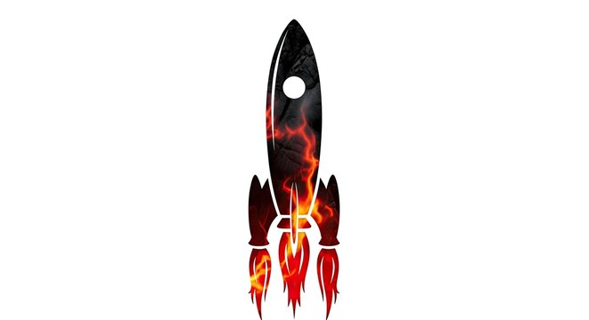 Stylized rocket launch illustration with fiery exhaust