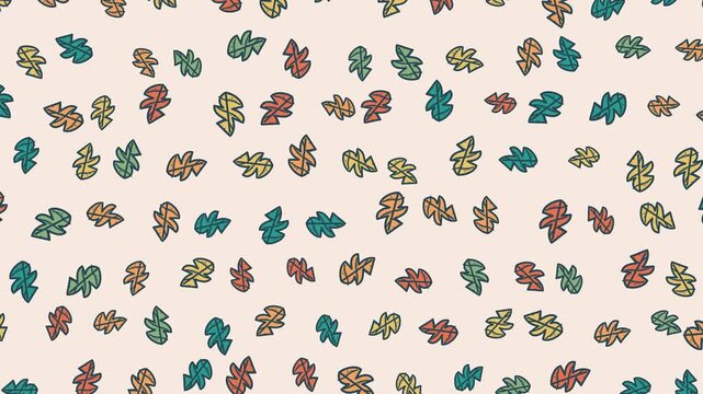 Abstract hand-drawn colorful leaf pattern with jittery wiggle animation on a neutral cream background.