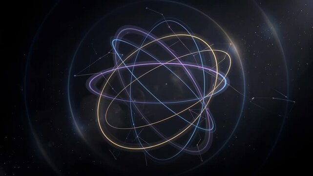abstract atom design with glowing lines and cosmic background for science concepts