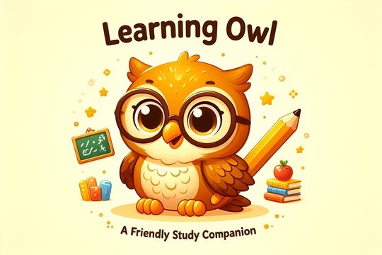 A character-themed cover featuring a cheerful cartoon owl wearing glasses and holding a pencil, Ai generated image