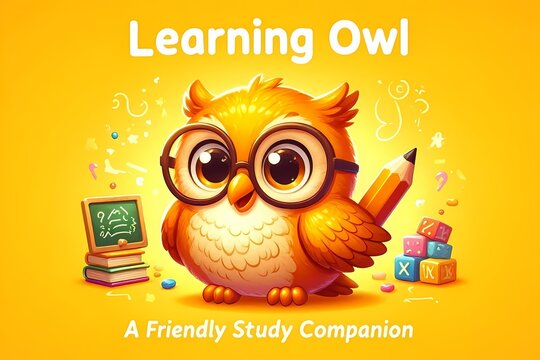 A character-themed cover featuring a cheerful cartoon owl wearing glasses and holding a pencil, Ai generated image