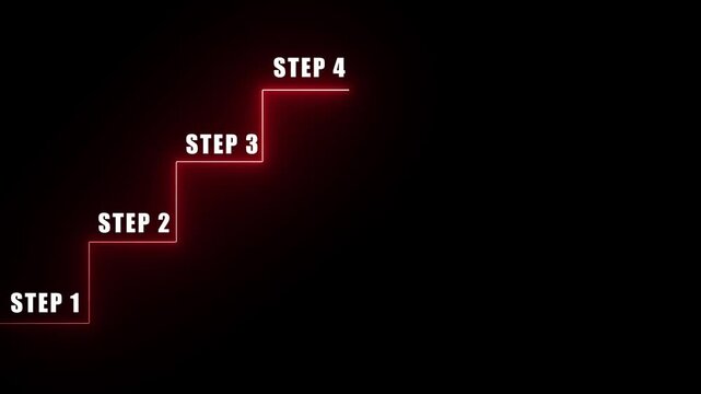 Step by Step Performance and Improvement Concept, Step 1 Step 2 Step 3 step 4 Growth Process Animation 4k video 