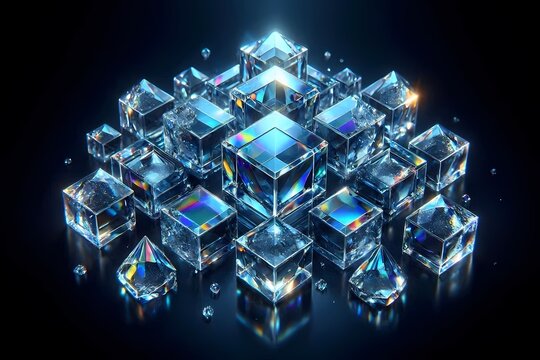 A crystalline lattice of salt and diamond under polarized light, Ai generated image
