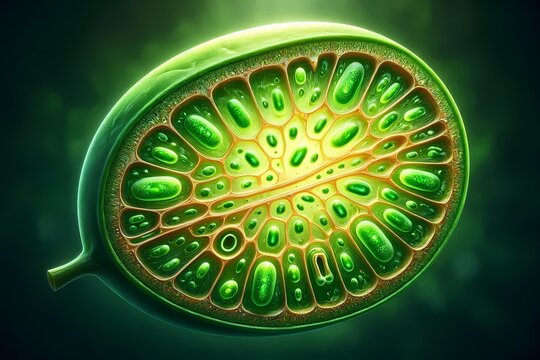 A biology cover featuring a cross-section of a leaf with stomata and chloroplasts, Ai generated image