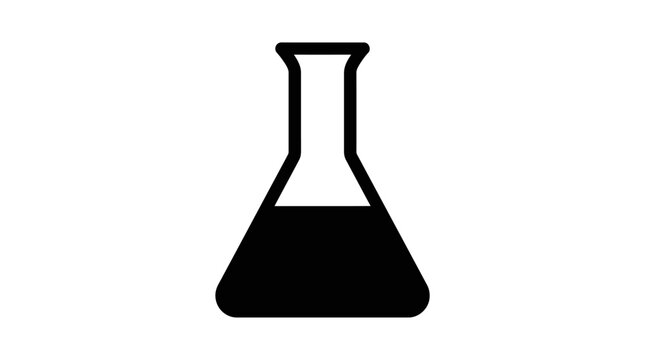 Laboratory flask filled with dark liquid simple icon for science and research