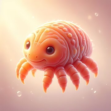 A tardigrade water bear shown as an eight-legged microscopic creature in a soft warm palette, Ai generated image