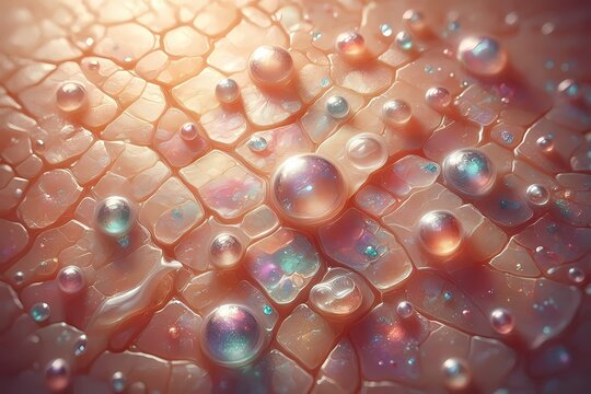 Skin scales with cosmetic particles showing a scientific beauty micro-landscape, Ai generated image