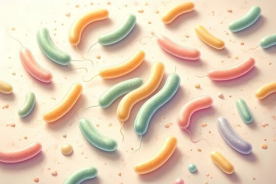 Escherichia coli bacteria resembling thin noodle-like rods under magnification, Ai generated image
