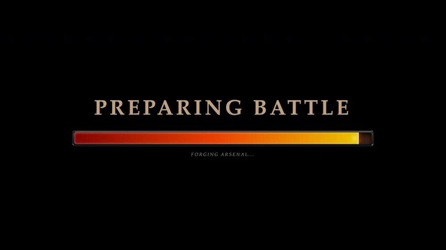 Medieval loading bar animation with wooden and iron frame inspired by classic fantasy games. Suitable for RPG interfaces, cinematic intros, and game-themed motion graphics.