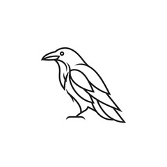 Naklejka premium Simple outline drawing of a perched raven looking forward
