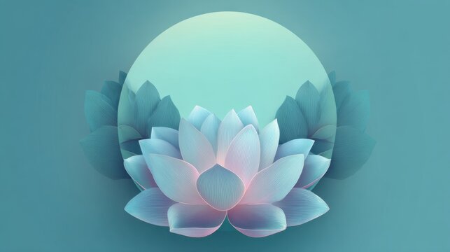 Advertising graphic for wellness branding featuring a symmetrical lotus composed of pastel aqua petals forming a circular frame around an uncluttered central logo area; tranquil aqua backdrop with so