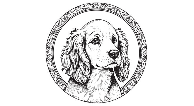 Dog Cocker Spaniel Vector Portrait in Decorative Floral Circular Frame