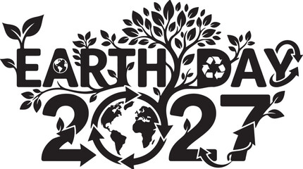 Earth day 2027 stylized typography with globe and leaves © RUMA AKTHER