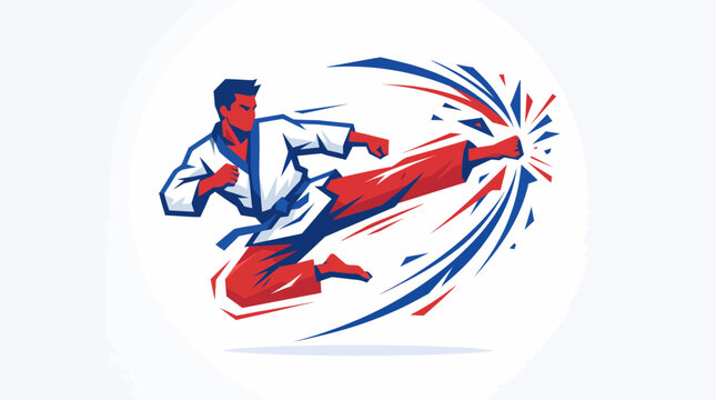 Sport karate fighter high kick vector illustration