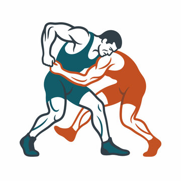 Two male wrestlers grappling sport illustration vector