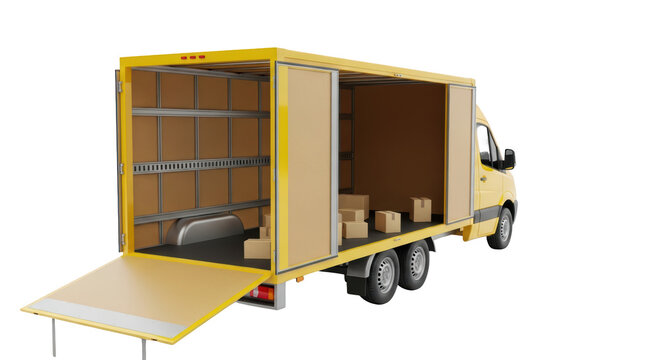 Large empty delivery truck with boxes.