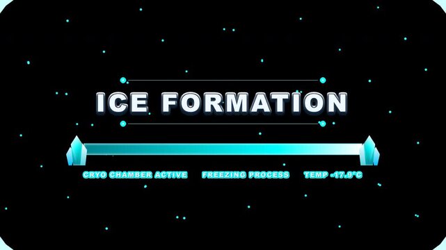 Ice loading bar animation with frozen crystal design, snow particles, and frosty effects. Perfect for winter themes, fantasy games, cinematic intros, and UI animations.