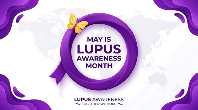 Lupus awareness ribbon for May campaign. Purple medical symbol promoting autoimmune disease education and support month.