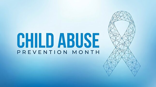 Child Abuse Prevention Month awareness ribbon design. Blue teal awareness loop symbol for child protection campaigns and social advocacy.