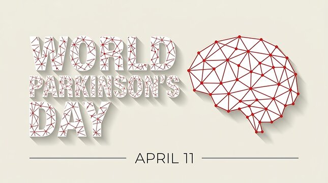 World Parkinson's Day awareness poster with brain illustration. Medical health campaign design for April 11 event promoting neurological disorder r...