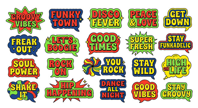 Retro Disco and Funk Vibes Speech Bubbles