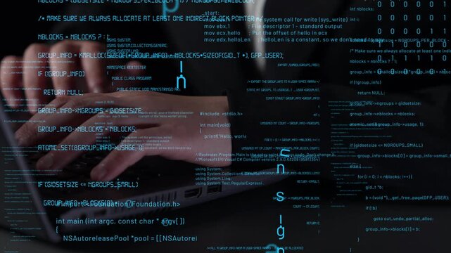 Close-up view of hands on a laptop in a dark setting, enhanced by illuminated code and digital elements representing the dynamic world of programming and technology. Xenic