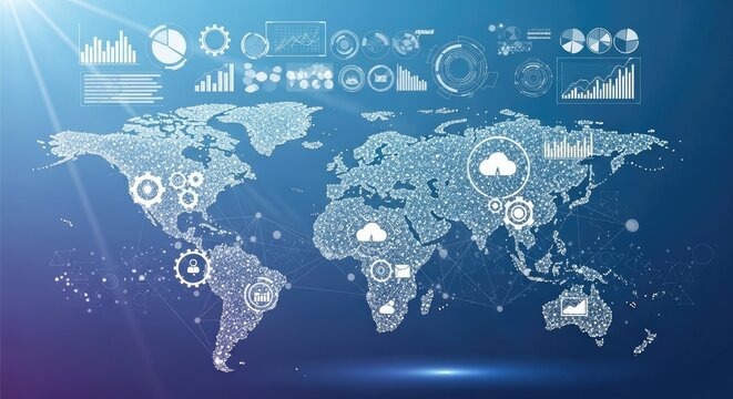 Global digital network and data analysis on world map