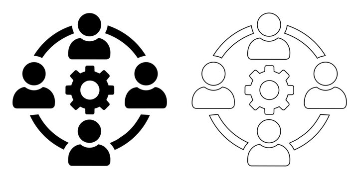 Teamwork and collaboration icon set, solid and outline style, vector illustration editable stroke