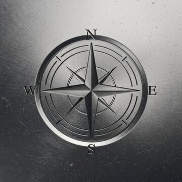 Metallic compass rose navigation tool orientation symbol