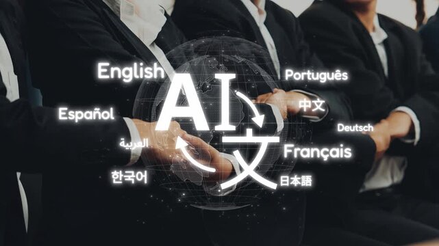 A visual representation of AI role in enhancing communication across various languages, showcasing diversity and collaboration in a global context. Raster