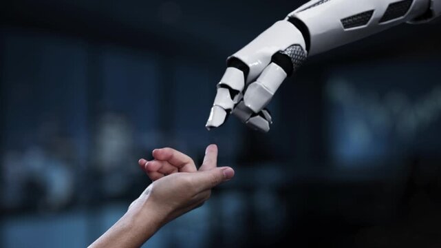 A robotic arm presents a globe with a cost decline graph, symbolizing the transformative effect of AI on business efficiency and financial strategies in a modern workspace. Synapse